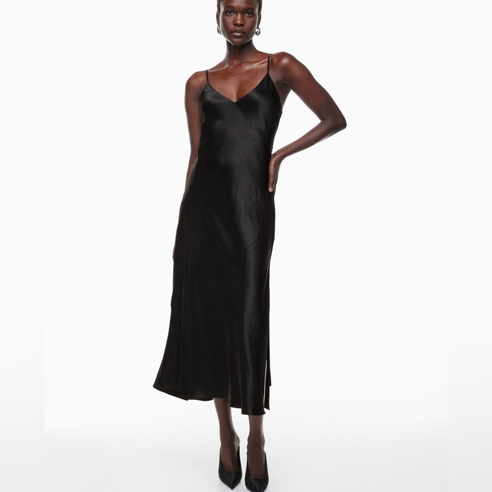 Babaton Black Midi Slip Dress Spaghetti Strap V-Neck